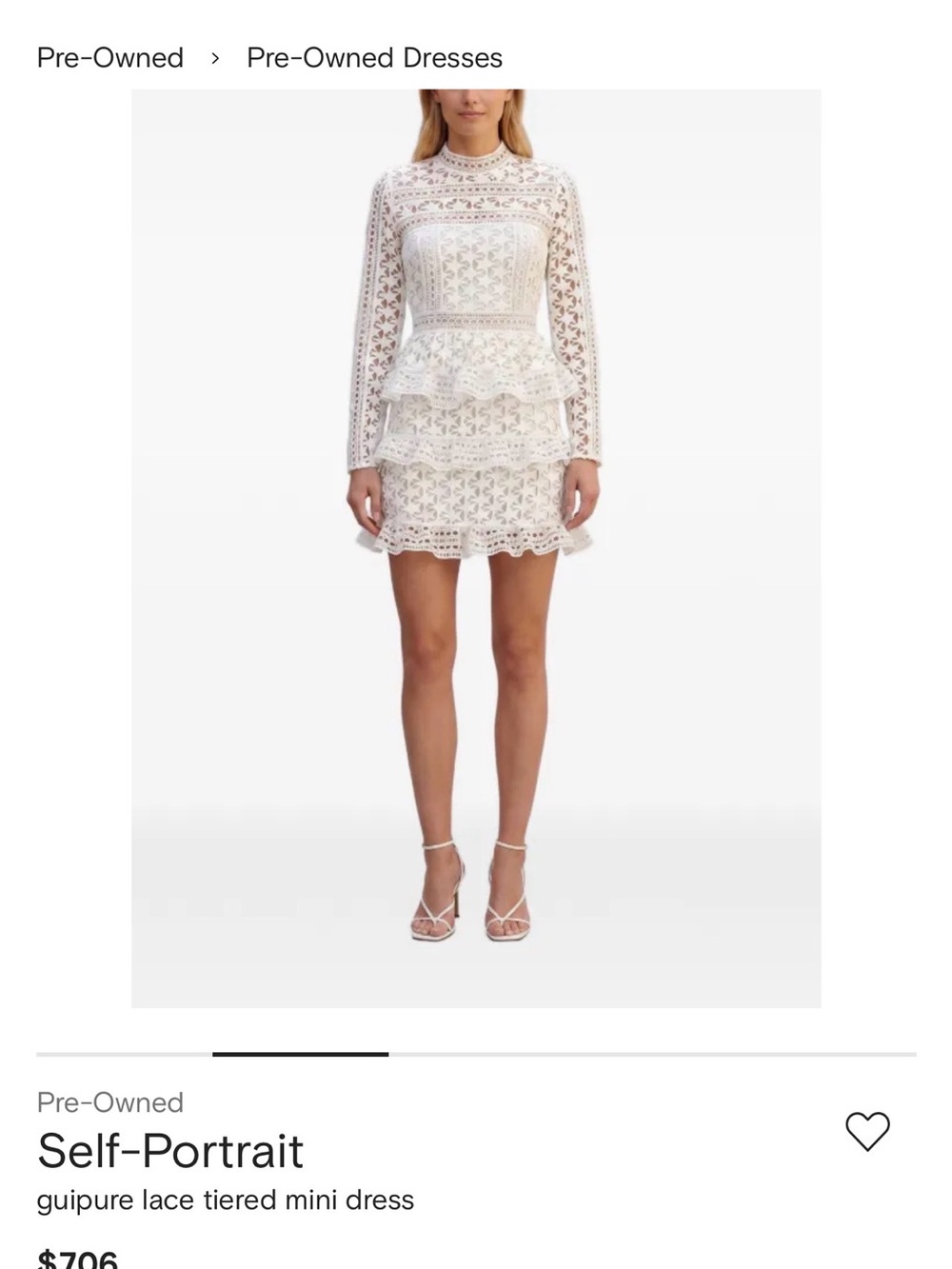 Self-Portrait White Guipure Lace Tiered Mini Dress with High Neck